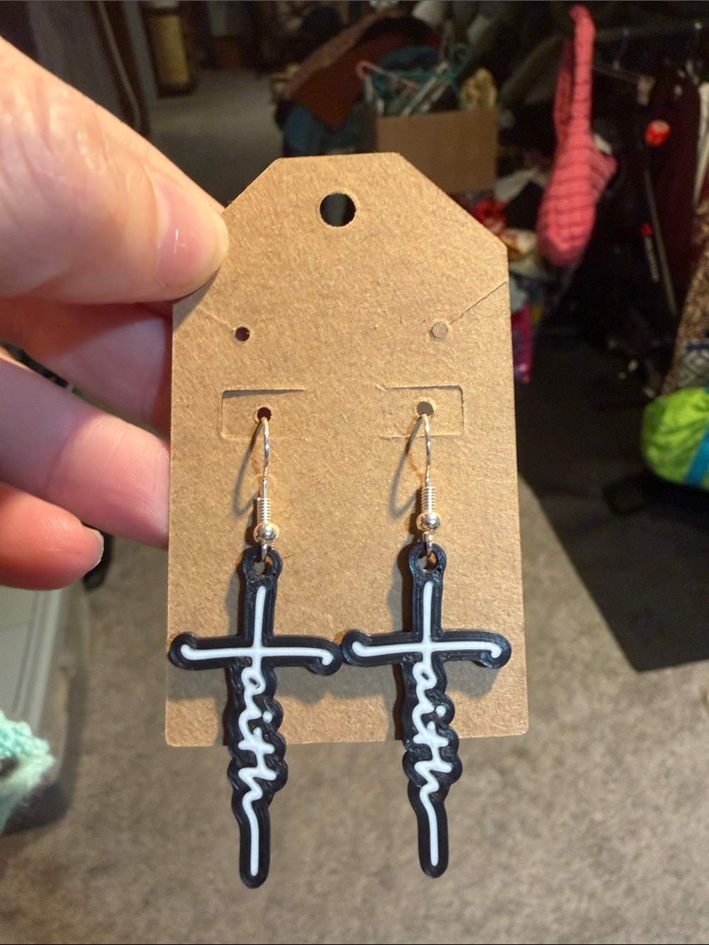 3D Printed Faith Cross Dangle Earrings